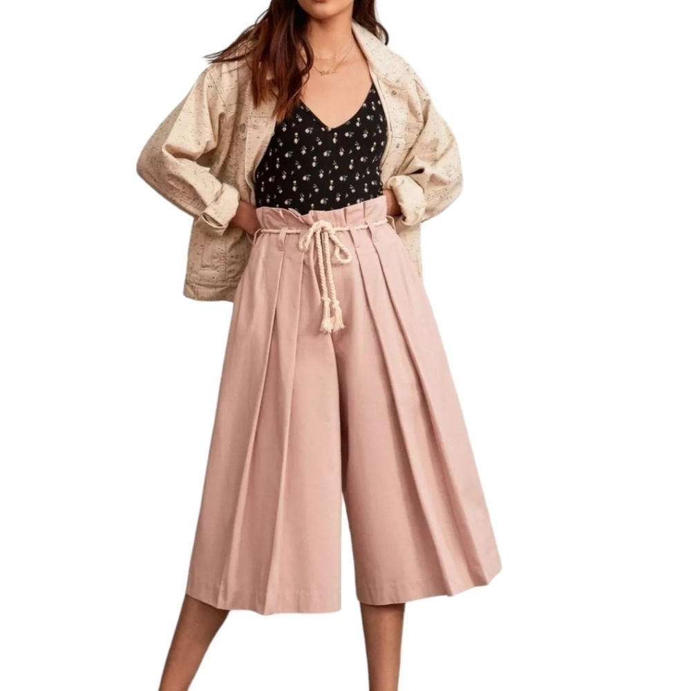 Urban Outfitters Wide Leg Pants 4 Pink Safari Paperbag Waist Rope‎ Tie Boho